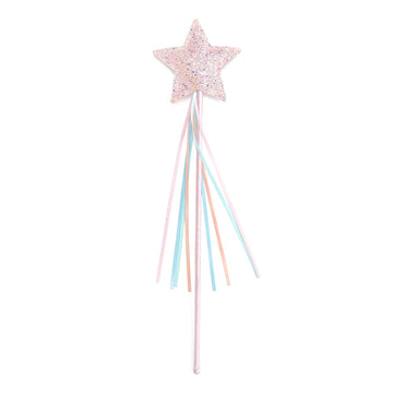 Sweet Wink Starlight Wand with glittery blush pink star, pastel ribbon streamers, and ribbon-wrapped handle