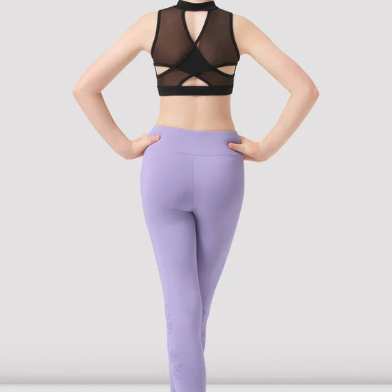 Bloch child black zip front mesh back crop top, full outfit view