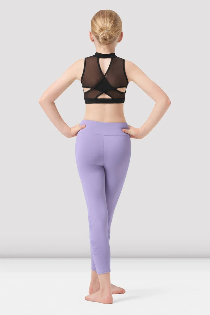 Bloch child black zip front mesh back crop top, full outfit view