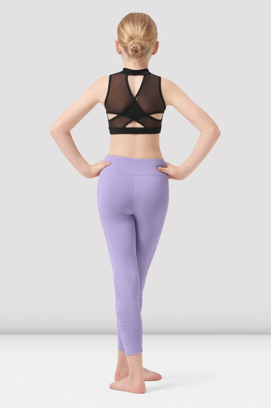 Bloch child black zip front mesh back crop top, full outfit view
