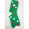 Green Christmas plush socks with festive holiday icons