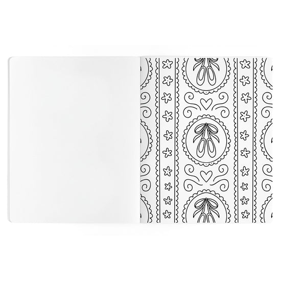 Dance Is Magic coloring book interior page with detailed decorative patterns to color