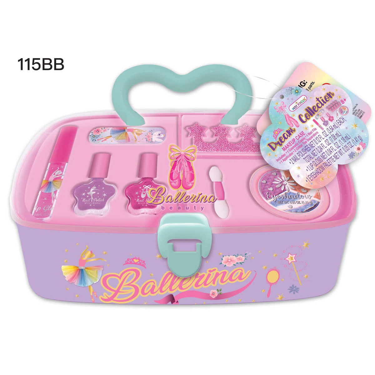 Pink and purple toy beauty set with 'Ballerina' branding on a white background