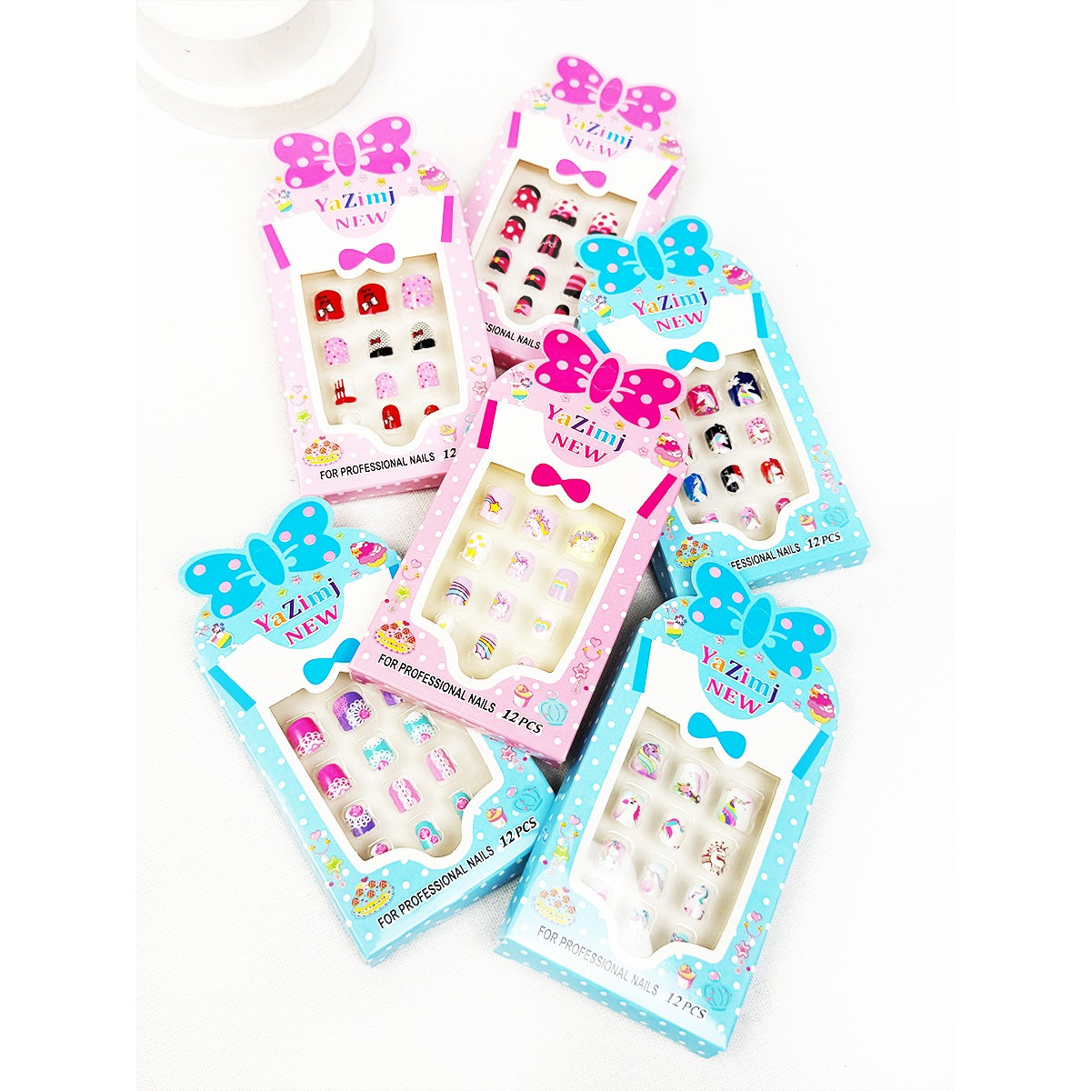 Assorted pink and blue Love and Repeat kids press-on nail sets