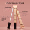 Product image showing the styling taming wand and applicator brush with text highlighting features