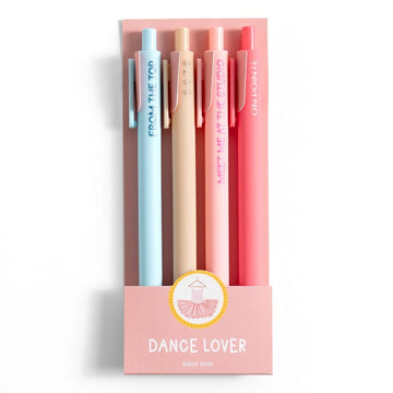 Pippi Post Dance Lover Pen Set in pink packaging with four pastel dance-themed gel pens