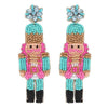 Blue beaded Nutcracker drop earrings with crystal-style stud top