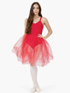 Adult dancer wearing a red romantic tutu skirt