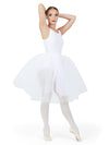 Adult dancer wearing a white romantic tutu skirt with leotard