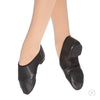 Black adult slip-on jazz shoes shown on dancer’s feet