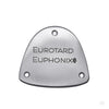Close-up of metal tap plate showing brand marking on attached tap