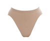 Beige seamless high cut adult dance brief, front view.