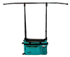 Teal mobile changing station with garment rack extended