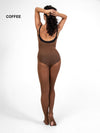Dancer wearing a brown adjustable body tight with camisole straps