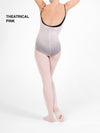 Dancer wearing a theatrical pink adjustable body tight with low back and camisole straps