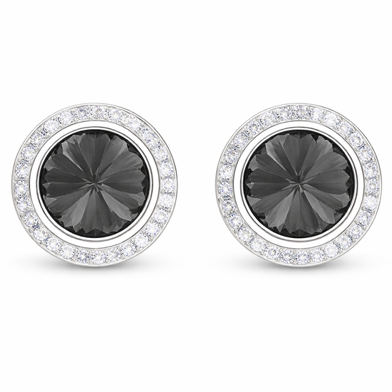 Black Diamond rondel dance earrings with rivoli center shown as a pair on a white background.