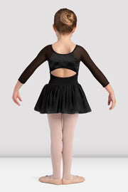 Bloch child velvet 3/4 sleeve tutu leotard in black, full outfit view