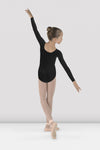 Bloch girls black long sleeve leotard, studio movement pose
