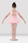 Back view of pink girls tutu leotard dress with heart-shaped cutout and three-layer tulle skirt