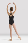 Bloch girls camisole leotard with adjustable straps, arms overhead pose