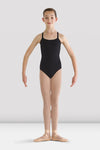 Bloch girls black camisole leotard with adjustable straps, front view