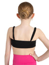 Back view of child dancer wearing a black camisole bra top with adjustable straps