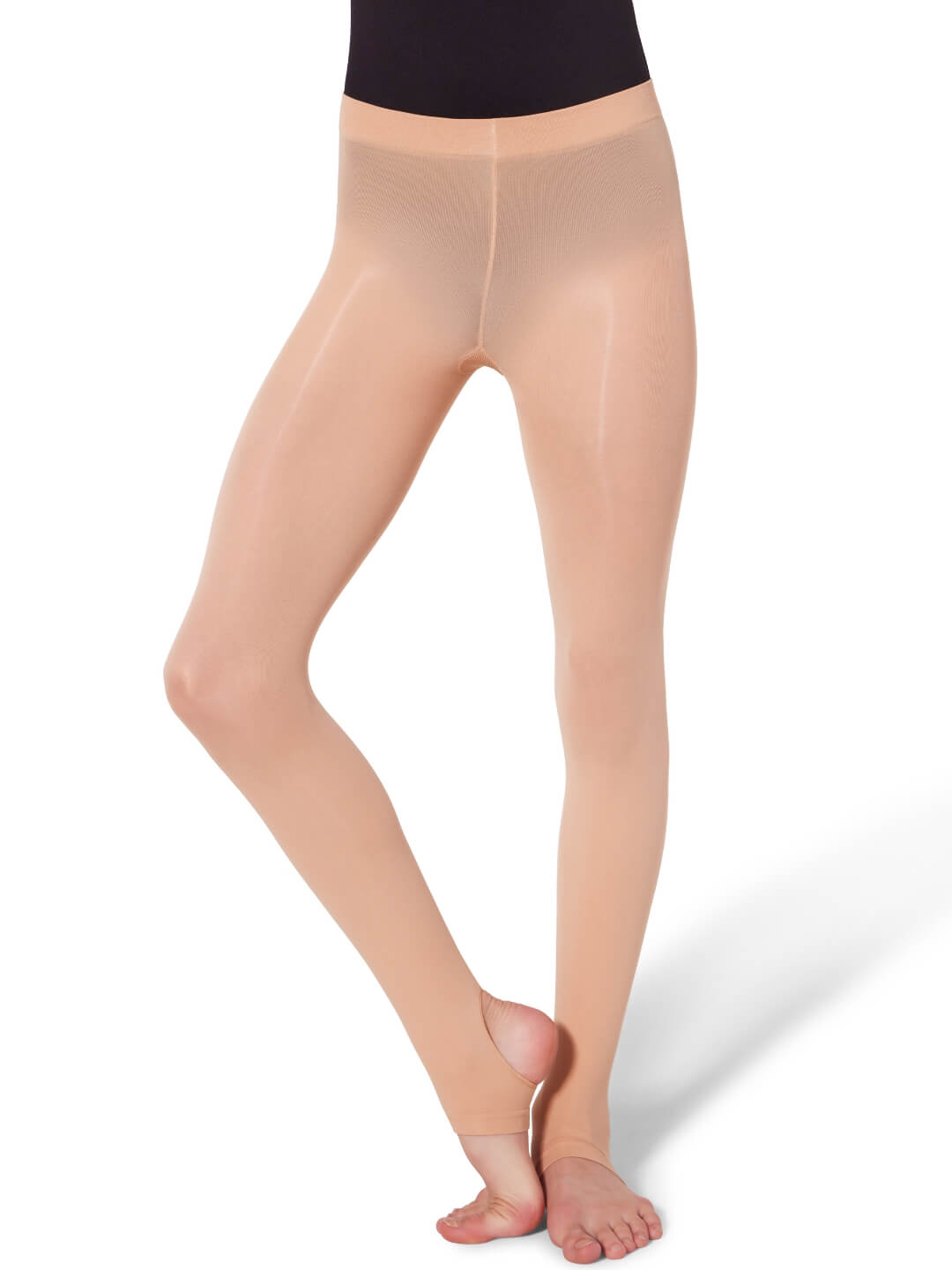 Child stirrup dance tights in Shortbread shown on legs against a white background.