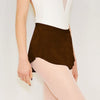Adult ballet dancer wearing a brown pull-on ballet skirt over a leotard