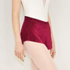 Adult ballet dancer wearing a burgundy pull-on ballet skirt over a leotard