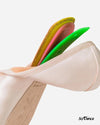 Elektra pointe shoe with interchangeable colored shanks inserted into the heel housing