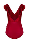 Adult short sleeve leotard in red, shown from the back.