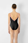 Black camisole leotard full body back view