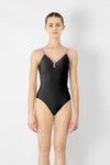 Black camisole leotard full body front view
