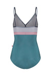Teal and pink camisole leotard back view