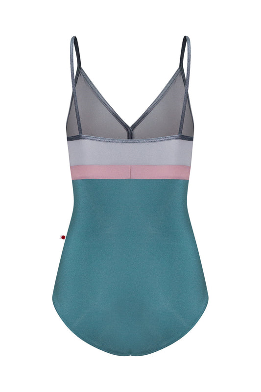 Teal and pink camisole leotard back view