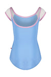 Child cap sleeve leotard with mesh sleeves and scoop back view