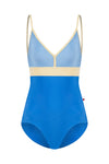 Blue and yellow color-block camisole leotard front view
