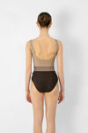 Adult tank leotard with color block waistband and scoop back back view