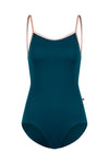 Adult camisole leotard with thin straps and scoop neckline front view
