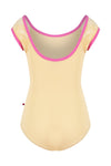 Child cap sleeve leotard with contrasting trim and scoop back back view