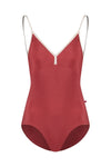 Red camisole leotard with v neckline front view