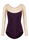 Adult tank leotard with mesh back detail in a dark colorway, shown from the front.