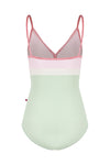 Light green and pink color-block camisole leotard back view