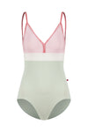 Light green and pink color-block camisole leotard front view