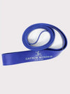 Blue Gaynor Minden flexibility band coiled on a white background.