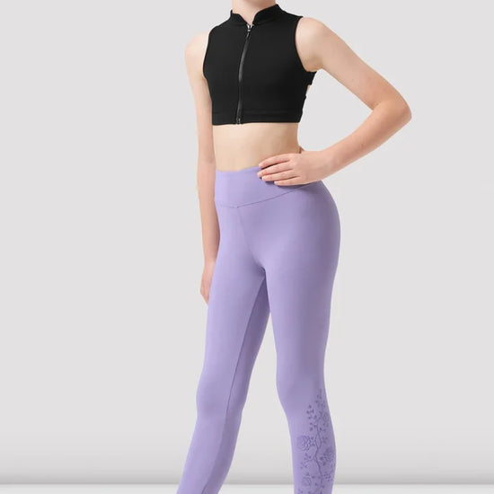 Bloch child black zip front mesh back crop top, front view