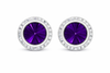 Grape rondel dance earrings with rivoli center shown as a pair on a white background.