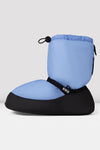 Child warm-up dance booties in light blue, front view