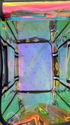 Iridescent rolling tote shown open 