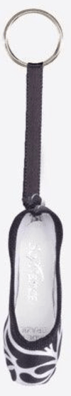 Mini pointe shoe key chain in black petal print